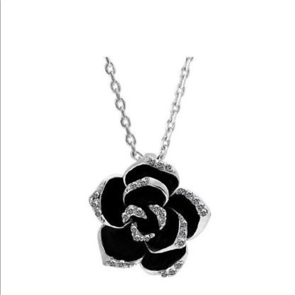 Rhinestone silver black  flower necklace jewelry